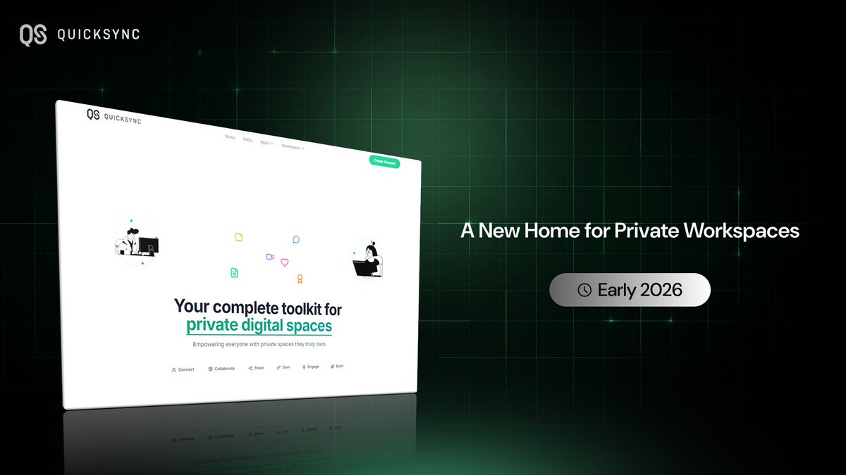 Quick_Sync's tweet photo. The new year deserves a fresh beginning.

We’re introducing a new Quick Sync website - a clearer reflection and built to represent what we stand for:

Private workspaces for everyone. From live sessions to collaboration & beyond.

Launching early this year⌛️