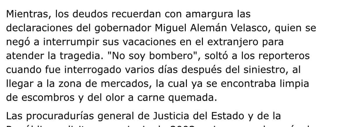 El 31 de diciembre del 2002, el entonces gobernador de Veracruz, Miguel Alemán, contestó: “no soy bombero”, a la pregunta de por qué no interrumpió su viaje por un incendio que provocó al menos 28 muertos.

Los hoy morenistas lo criticaron a rabiar, con justa razón.

¿Harán lo