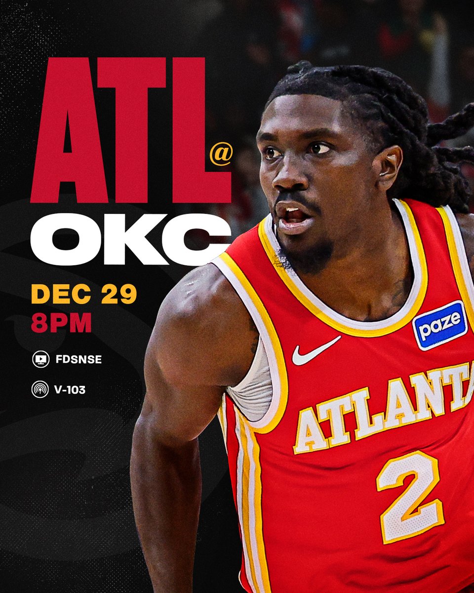 Visiting the champs tonight, let's go to work.
🆚 @okcthunder
⏰ 8 PM ET
📍 @PaycomCenter
📺 @FanDuelSN_Hawks
📻 @V103Atlanta