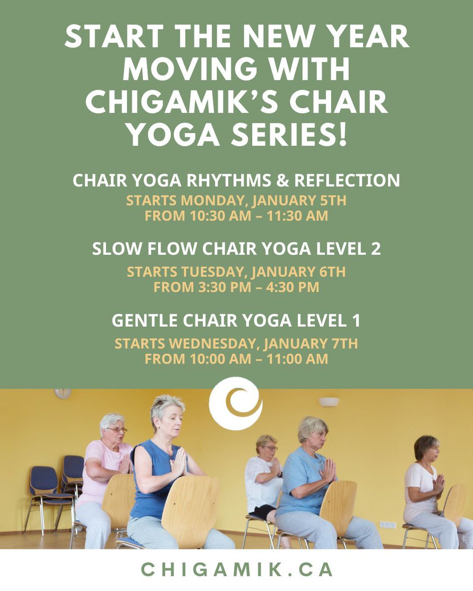 Start the new year moving with CHIGAMIK’s Chair Yoga Series! ✨

We’re excited to offer three chair-based yoga classes designed to be gentle, accessible and supportive for a wide range of bodies and experience levels. 

🧘 Register: chigamik.recdesk.com/Community/Prog…

#ChairYoga #GentleYoga