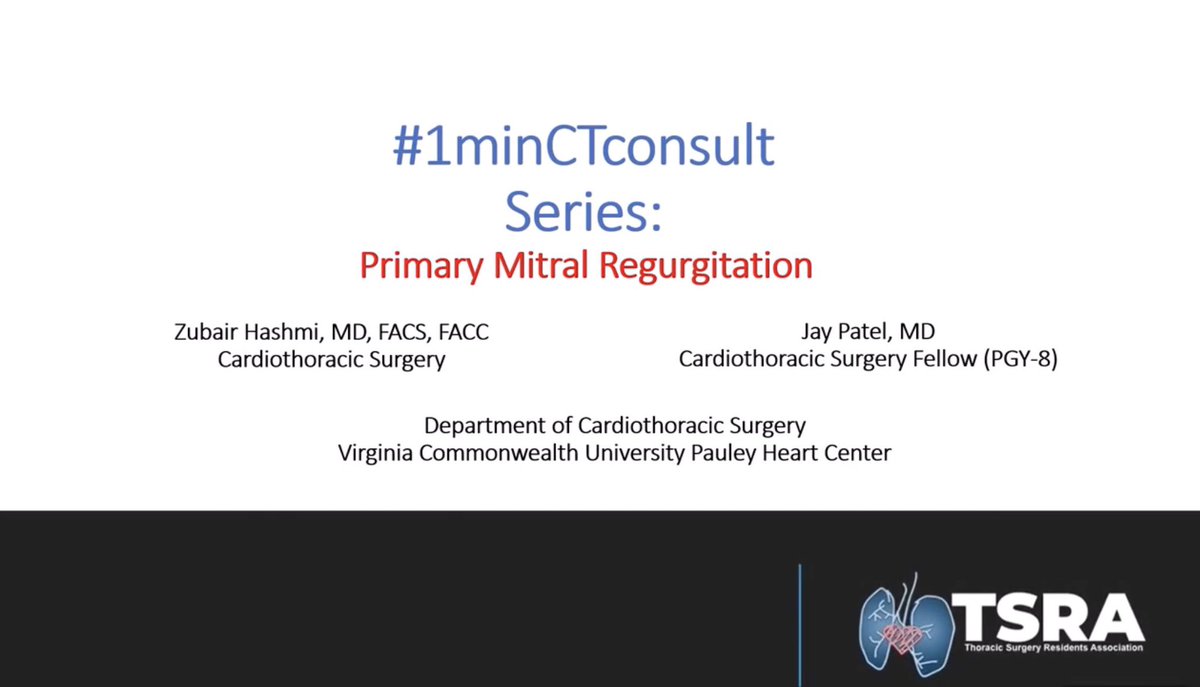 TSRA_official's tweet photo. Our #1minCTconsult video on the Management of Primary MR is now up on our YouTube channel. See below:

Mitral Regurgitation- TSRA Consult Series https://t.co/OqbwraahlB via @YouTube

#TSRAEd #Mitral https://t.co/AID0thXpG1