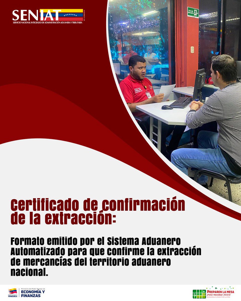 ¿Qué es el Certificado de Confirmación de la Extracción? 🇻🇪❤️

Es el documento oficial emitido por nuestro Sistema Aduanero para validar la salida legal de mercancías del territorio nacional.

#Seniat #Venezuela