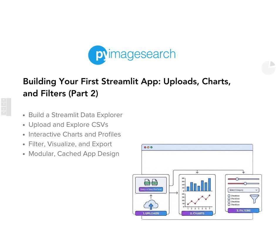 PyImageSearch's tweet photo. New tutorial! π
Building Your First Streamlit App: Uploads, Charts, and Filters (Part 2)
π CSV uploads
π Interactive charts
ποΈ Filters + exports β all in @streamlit
π https://t.co/DHfONbWkoF
Author: Vikram Singh
#Streamlit #Python #DataScience #Analytics #PyImageSearch https://t.co/FL075DtoCY