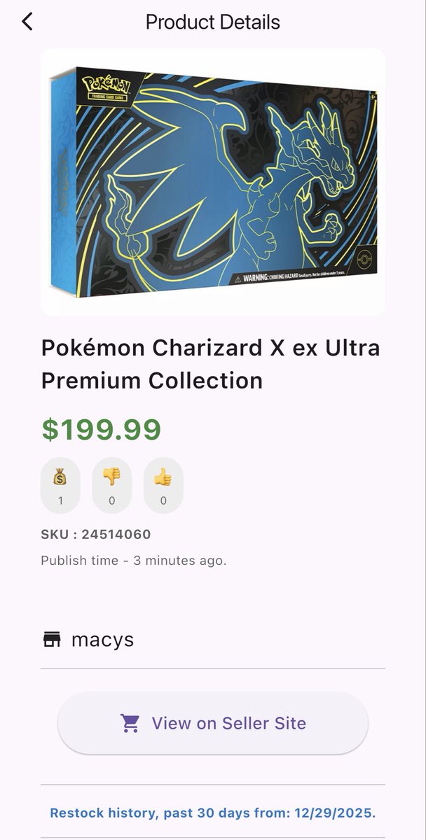 PokeRestockApp's tweet image. Macys charging scalper prices wtf…

@Macys This is not how you meet quarterly goals, GameStop not even charging this much

#pokemontcg #macys