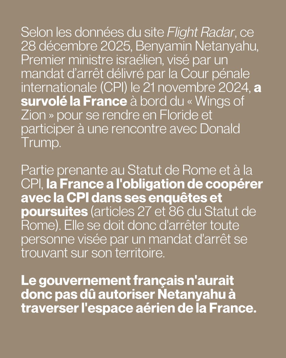 Campagnebds's tweet photo. Malgré son obligation à respecter le droit international, le gouvernement français a autorisé l’avion transportant le Premier ministre de l’État d’apartheid israélien, Benyamin Netanyahu, à survoler la France.
Notre communiqué : https://t.co/bjMo7ZRf12
#EmbargoMilitaire https://t.co/TCRs6s4HKt