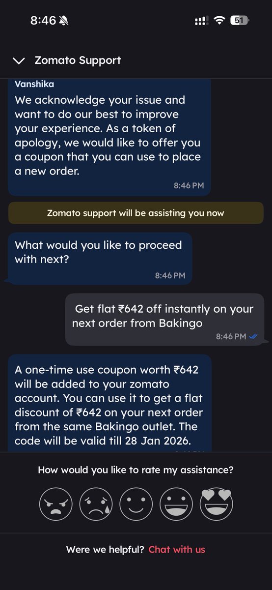 badPunGuy's tweet photo. Wtf is this @zomatocare @zomato 
First you say coupon on next order and then very next once i approve you say it can be used only at the outlet?
What dark pattern is this?
Got a completely wrong item https://t.co/El6tS1vfN0