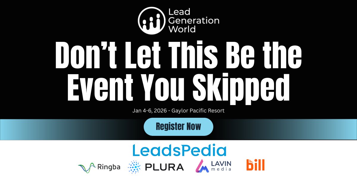 LeadGenerationW's tweet image. Some conferences you attend.
Others you regret skipping.
Lead Generation World
San Diego | Jan 5–7

Where real partnerships form before Q1 begins.
Register now.