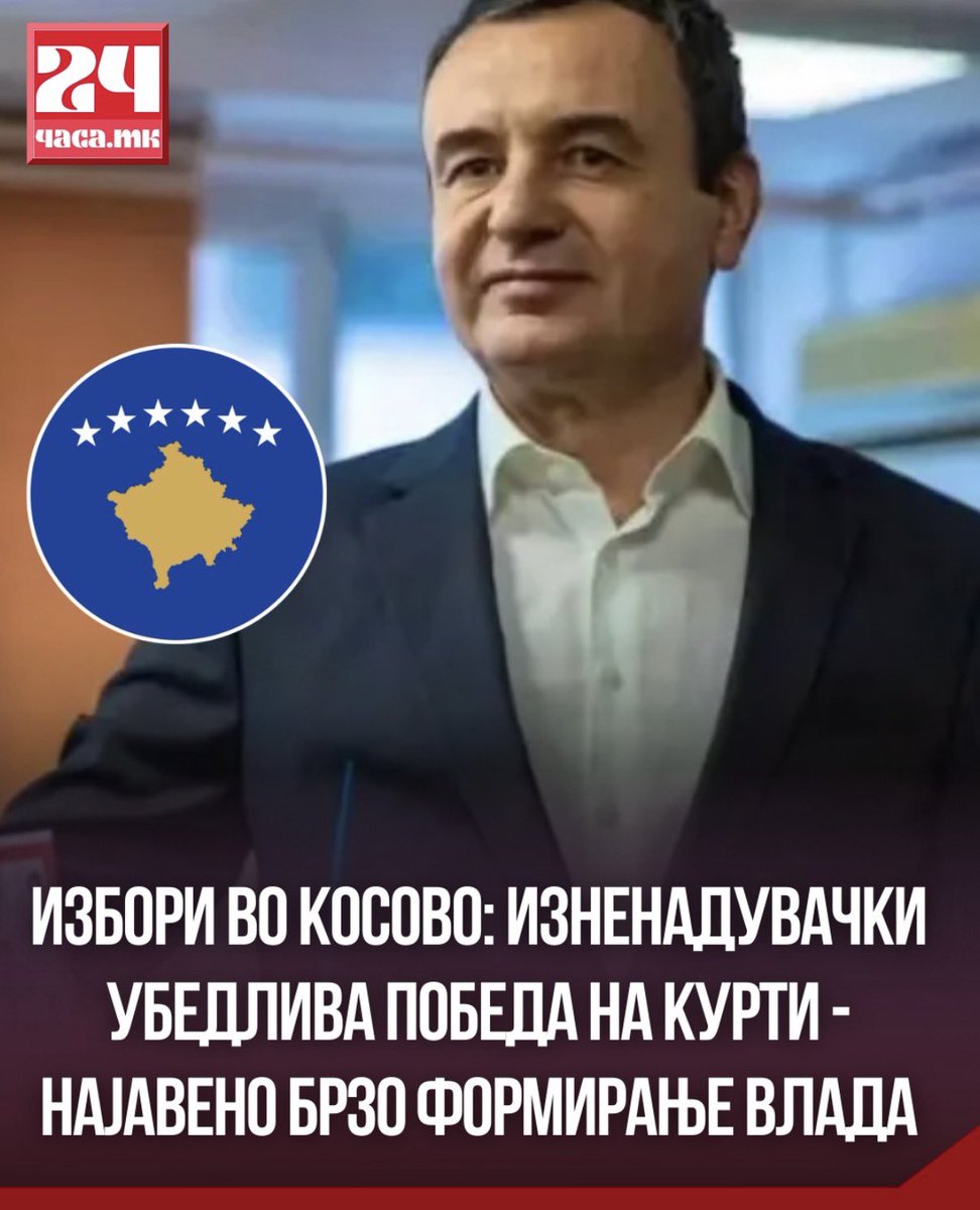 Албин Курти најави брзо формирање нова влада откако неговото движење Самоопределување извојува убедлива победа на вонредните парламентарни избори во Косово. Според речиси целосно пребројаните гласови, Самоопределување освои 49,3 проценти, со што Албин Курти обезбеди трет мандат.