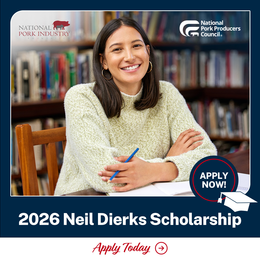 NPPC's tweet image. 🚨 Final call for the 2026 Neil Dierks Scholarship! 🚨

This $5,000 scholarship honors former NPPC CEO Neil Dierks and supports graduate students preparing for leadership roles in the pork industry.

🗓️ Apply by December 31, 2025
🔗 nppc.org/neil-dierks-sc…