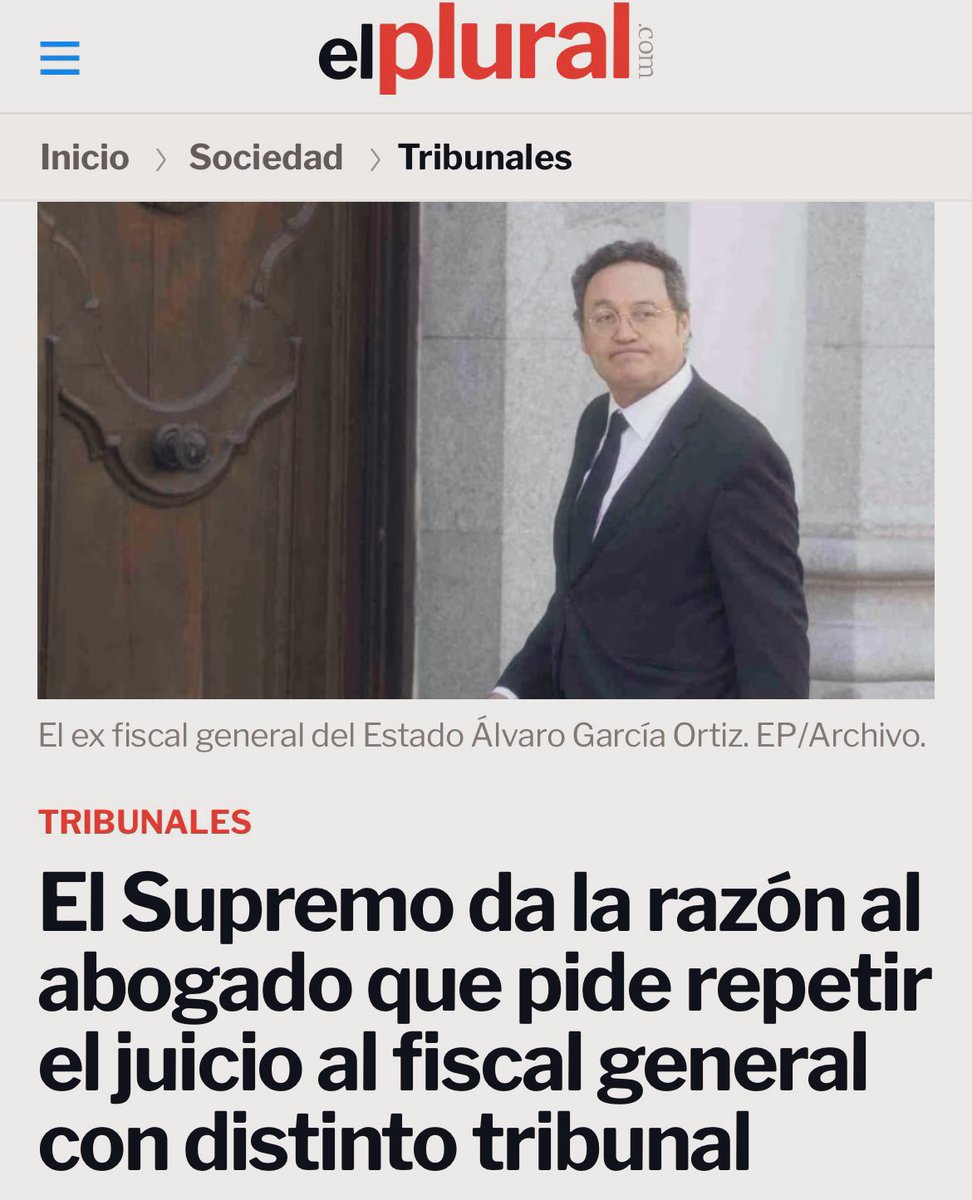 judit_sinhache's tweet image. El Supremo DA LA RAZÓN a RECUSAR al TRIBUNAL del ex fiscal García Ortiz por FALTA de IMPARCIALIDAD (fallo anticipado sin sentencia escrita)

Da la razón al abogado, JM Rivero, que pide un nuevo tribunal para el ex FGE, condenado sin prueba de cargo

¿Se REPETIRÁ el JUICIO al FGE?…