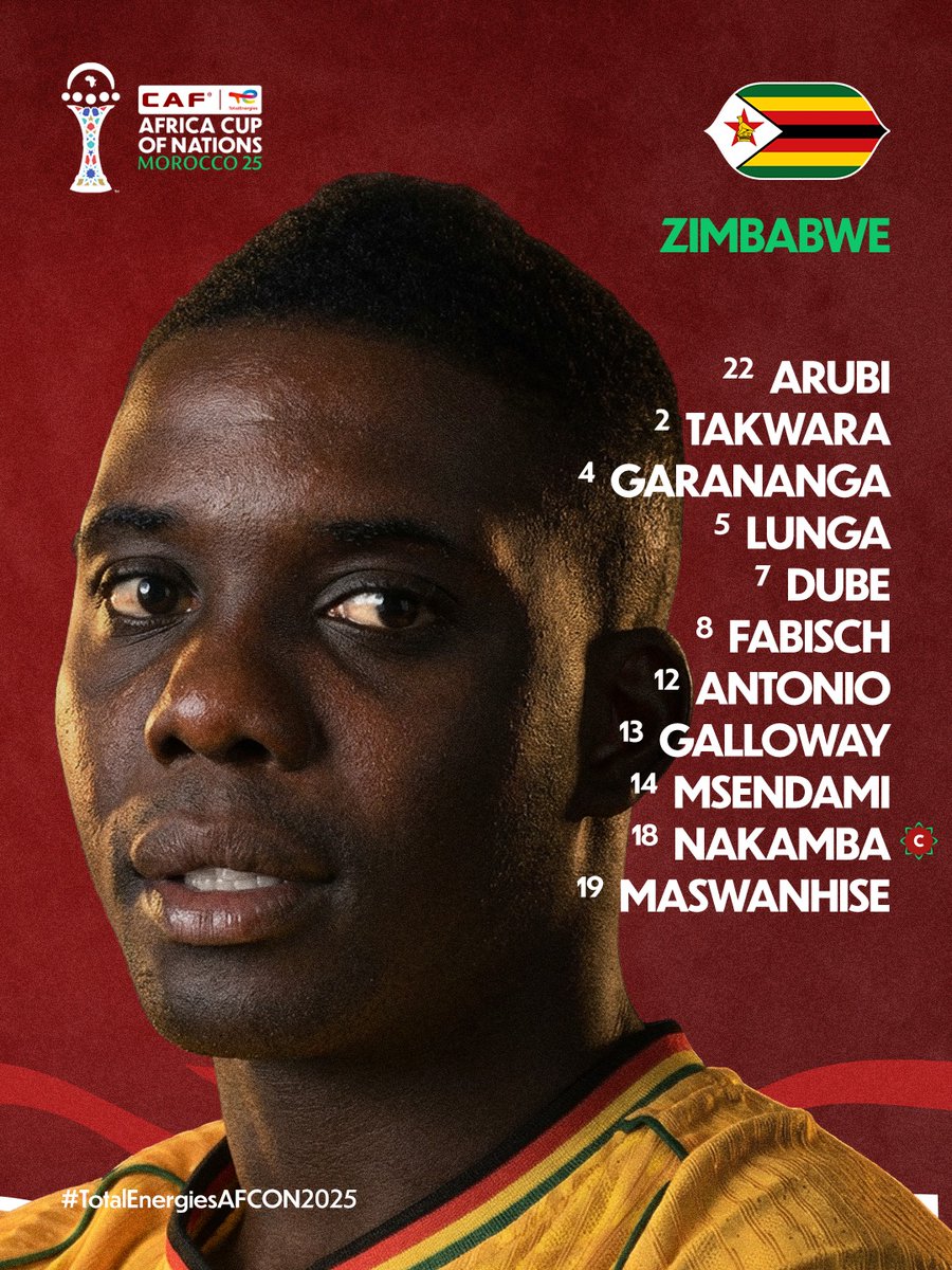 Warriors Assemble!🇿🇼

Zimbabwe Starting XI against South Africa 🇿🇦

#TotalEnergiesAFCON2025 #AFCON2025 #Warriors