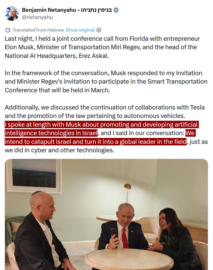 disclosetv's tweet image. JUST IN - Musk and Netanyahu hold virtual meeting to "catapult Israel" into a global leader in artificial intelligence.