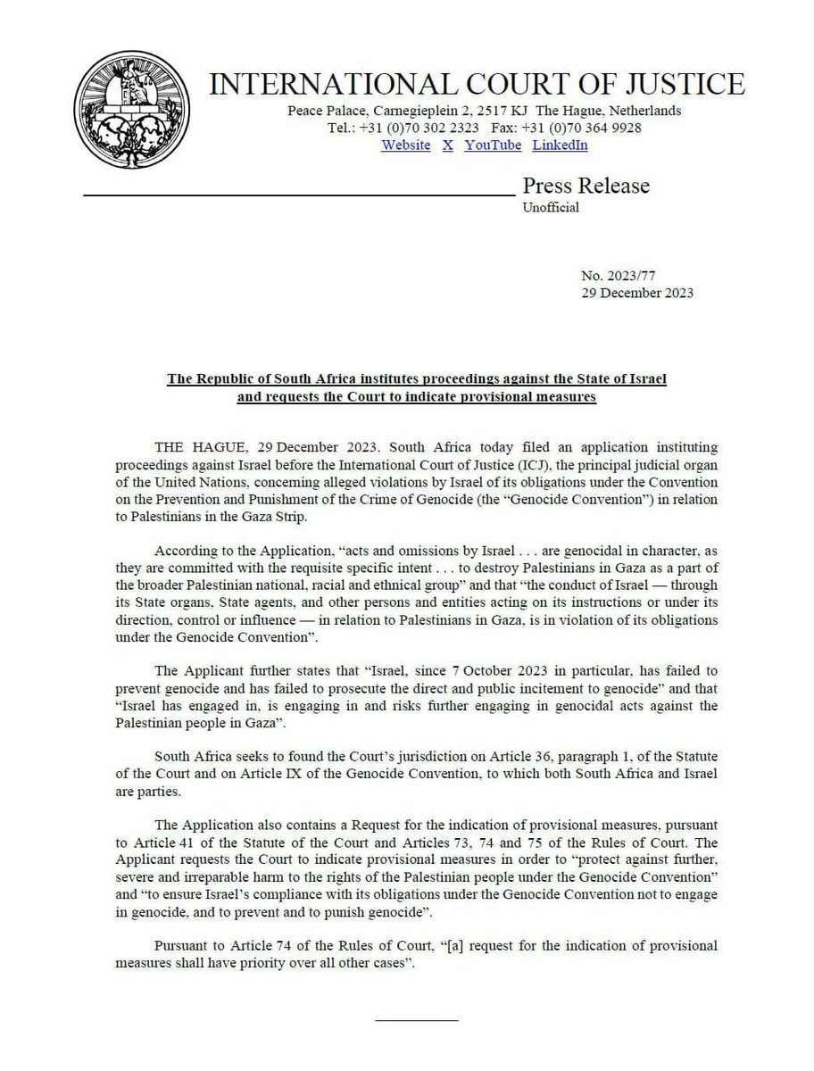 freedomrideblog's tweet image. Two years ago today South Africa charged Israel with genocide at the world court. The genocide continues with the help of the US, now with a new president and a fake ceasefire.
@CIJ_ICJ