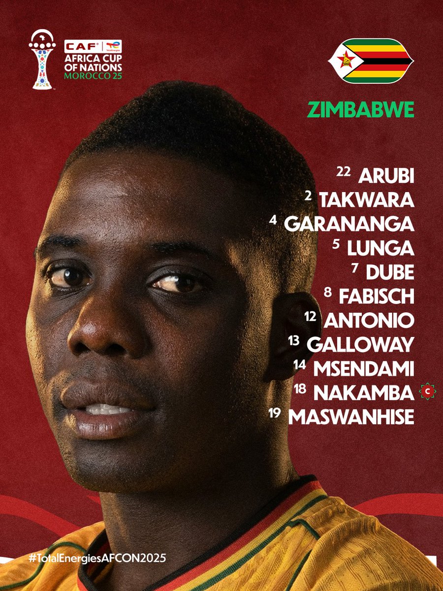 caf_online_FR's tweet image. 𝗖𝗢𝗠𝗣𝗢𝗦 📋

🇿🇼 Zimbabwe 🆚 Afrique du Sud 🇿🇦

#TotalEnergiesAFCON2025