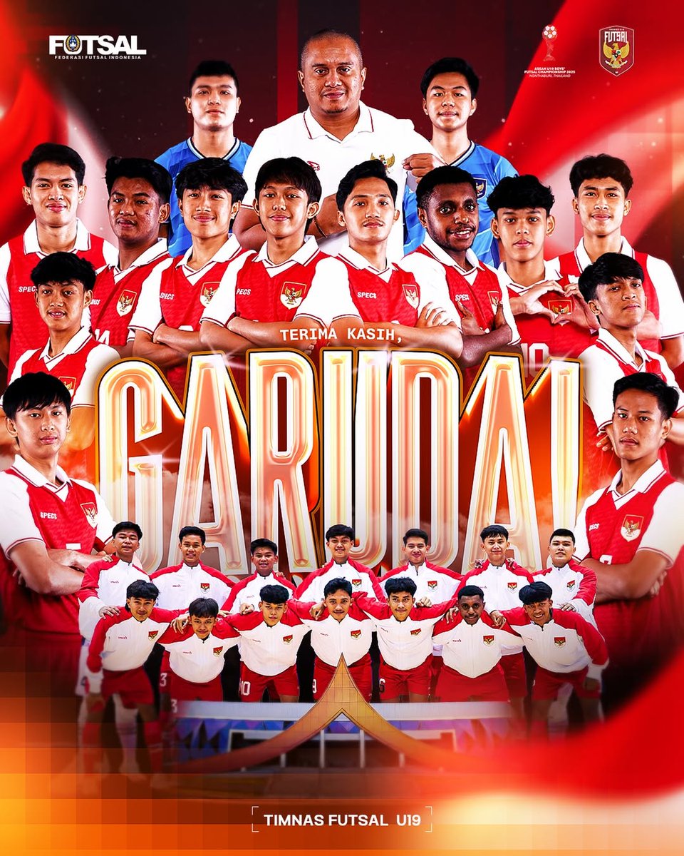 Timnas Futsal Putra U19 Indonesia menjadi Runner Up ASEAN U19 Boys Futsal Championship 2025 🇮🇩🦅

Terima kasih! Perjuangan kalian sudah membuat kami semua bangga! Lanjutkan potensimu Garuda Muda!