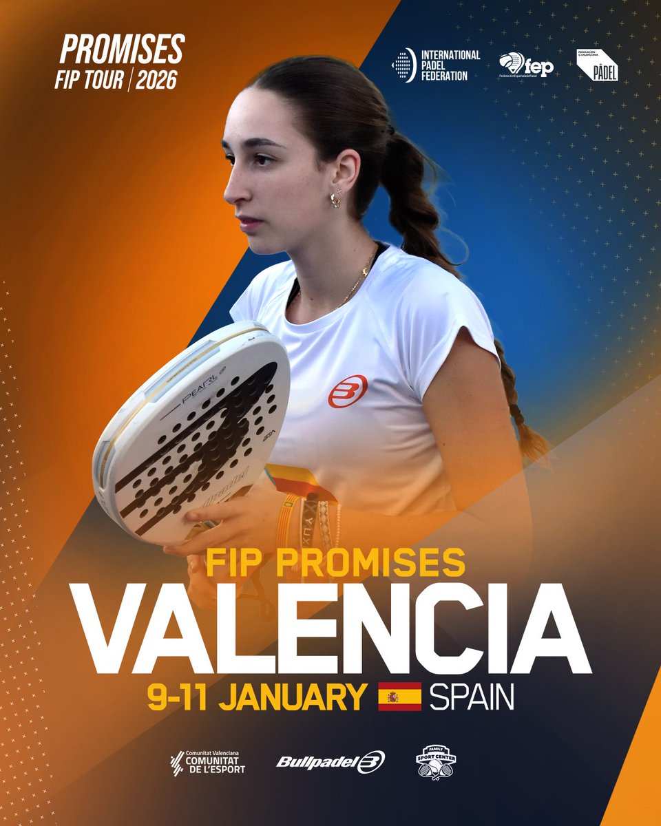 padelfip's tweet image. 🚀🇪🇸 Next stop on the #FIPPromisesTour2026: Valencia! 9–11 Jan 2026 (Qualifying 8 Jan) at Family Sport Center (Beniparrell). Indoor action for the future stars of padel. 

For more info: padelfip.com/events/fip-pro…

#PadelFIP🌍 
#FIPPromisesValencia
