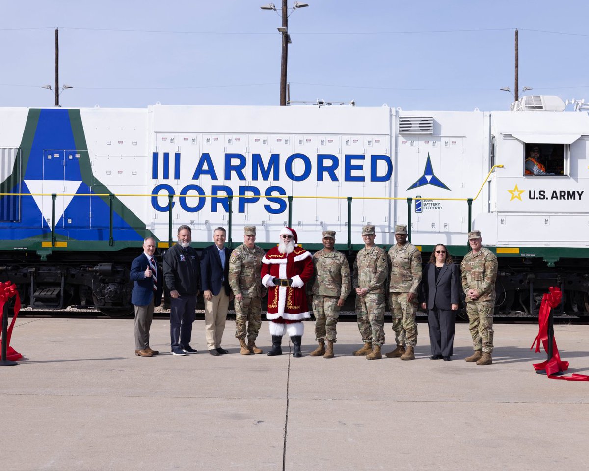 iiiarmoredcorps's tweet photo. Psst… y’all got an electric train?
Didn’t think so. 😎
Fort Hood is officially home to the U.S. Army’s first-ever all-electric locomotive.
Innovation stays on track here 🚆⚡
READ ARTICLE: https://t.co/tAy4gcuVAP
#IIIArmoredCorps | #PhantomCorps | @USArmy https://t.co/YZkFggECQL