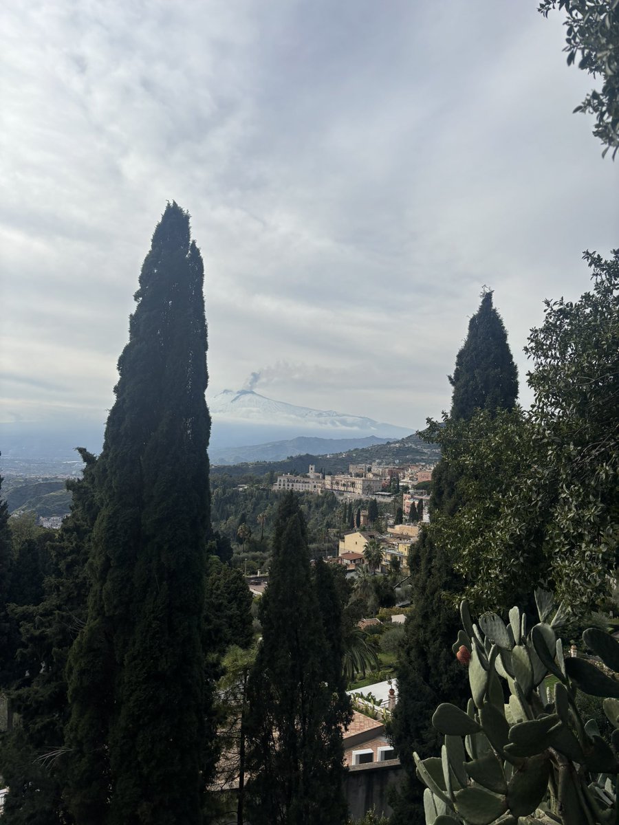 rbhohman's tweet photo. Taormina in Sicily - gorgeous!  Mt. Etna - which was active a few days ago - was beautiful with all the snow - and steam still being emitted - zoom in on first photo.  Ciao! https://t.co/Wqb69Gsn9Z