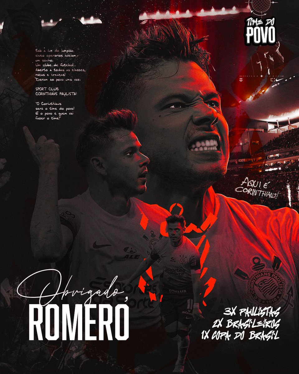 povotime1910's tweet photo. 🦅🇵🇾 ADEUS, ÁNGEL! | No dia de hoje, o vínculo de Ángel Romero com Corinthians se encerra.

Pelo Timão, Ángel Romero tem:
🎮 | 377 (253) Partidas disputadas (como titular);
⚽ | 67 Gols marcados;
🅰️ | 37 Assistências distribuídas;
🛠️ | 104 Participações em gols;
🏆 | 6 Títulos conquistados (3x Paulistas, 2x Brasileiros e 1x Copa do Brasil).

Obrigado por tudo, garoto desespero! 🖤🇵🇾

🎨 | Time do Povo.