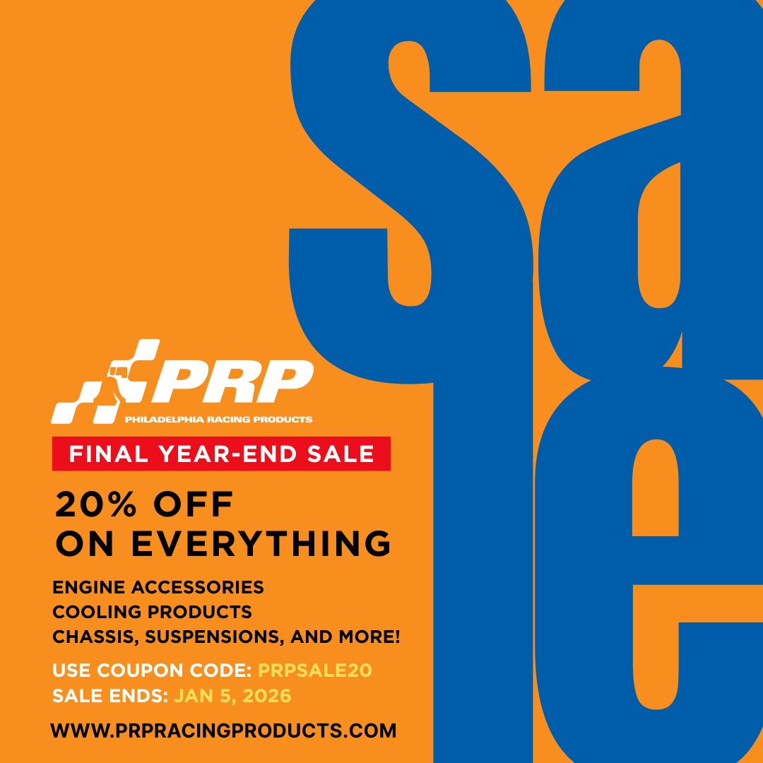 prpracing's tweet image. ✨The New Year is Almost Here! 
🏁 Boost your performance for 2026!

⚡Take 20% off PRP racing parts—engine, suspension, chassis, and more. Made in the USA 🇺🇸

Use coupon code: PRPSALE20
Sale Ends: Jan 5, 2026
Shop now: prpracingproducts.com

#RacingParts #Racing #NewYearSale