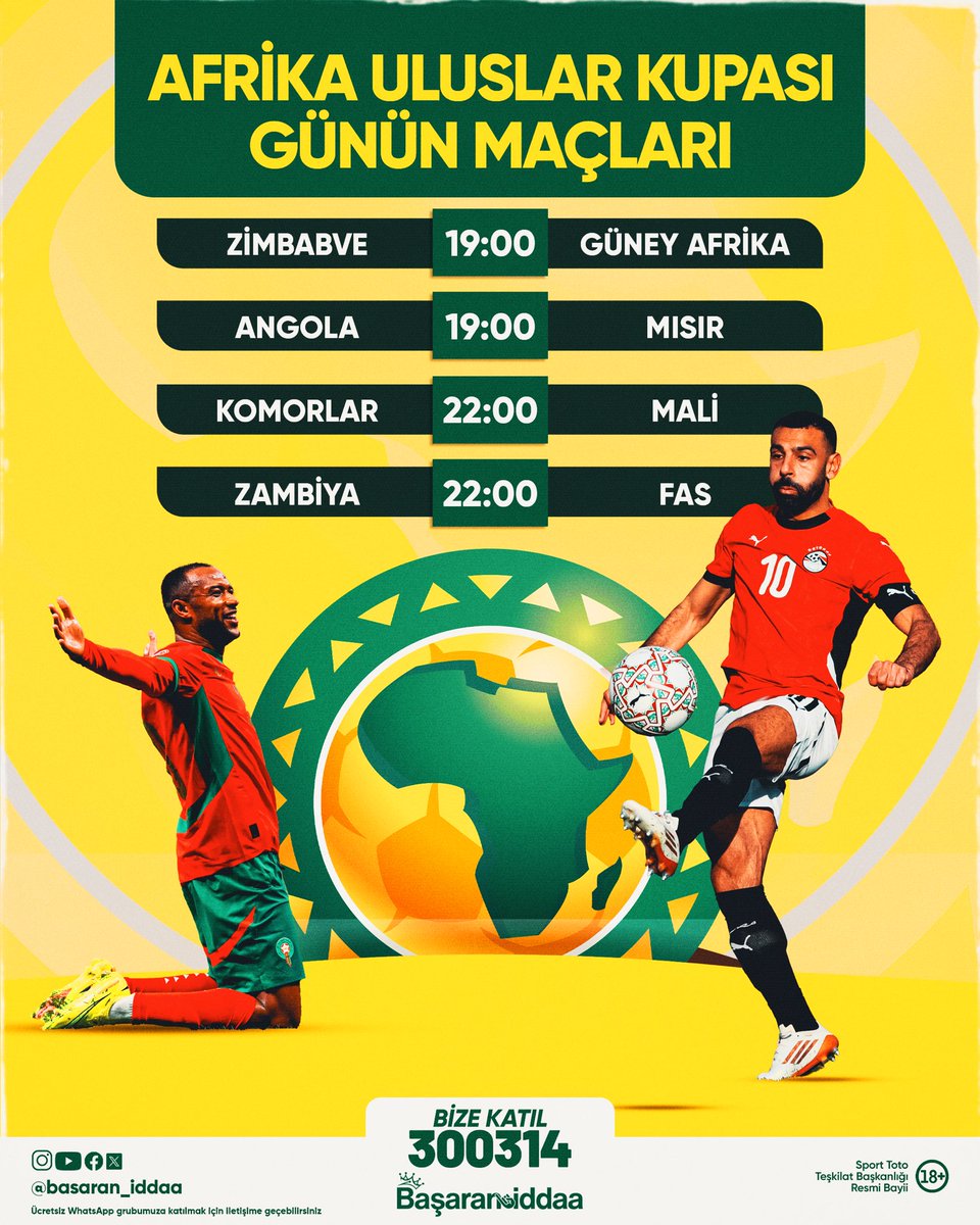 Afrika Uluslar Kupası heyecanı iddaa.com’da yaşanıyor!

🇿🇼- 🇿🇦 
🇦🇴- 🇪🇬
🇰🇲- 🇲🇱 
🇿🇲- 🇲🇦 

Bu heyecana ortak olmak için 📱 iddaa.com uygulamasını indir!