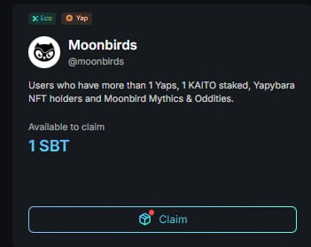 카이토 💚 문버드

얍 1이라도 있거나, 야피바라 홀더분들은 문버드 SBT 클레임 하세욧!
yaps.kaito.ai/airdrops