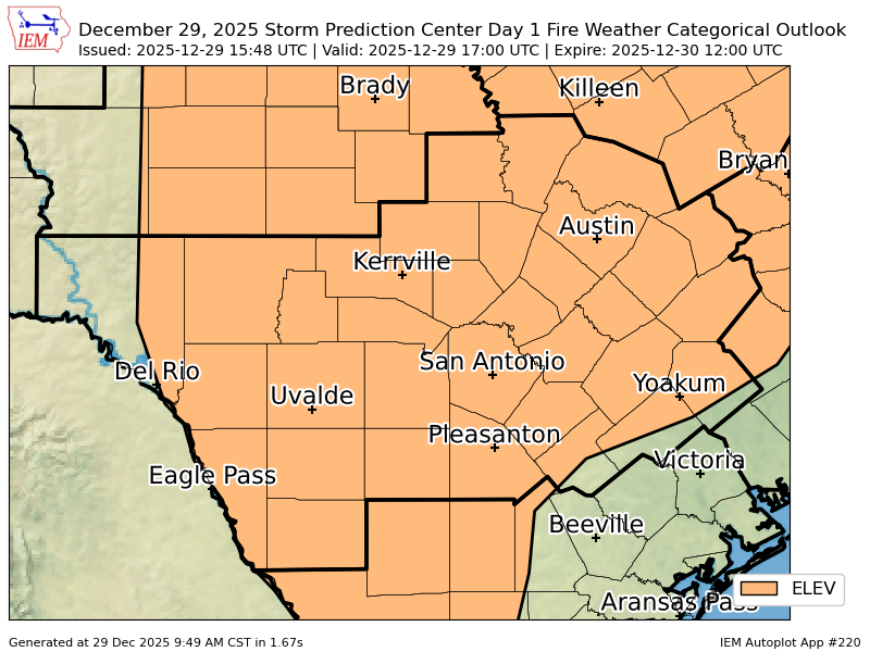 ScannerAtx's tweet image. #SPC issues Day 1 Elevated Fire Weather Risk at Dec 29, 15:48z for EWX spc.noaa.gov/products/fire_…