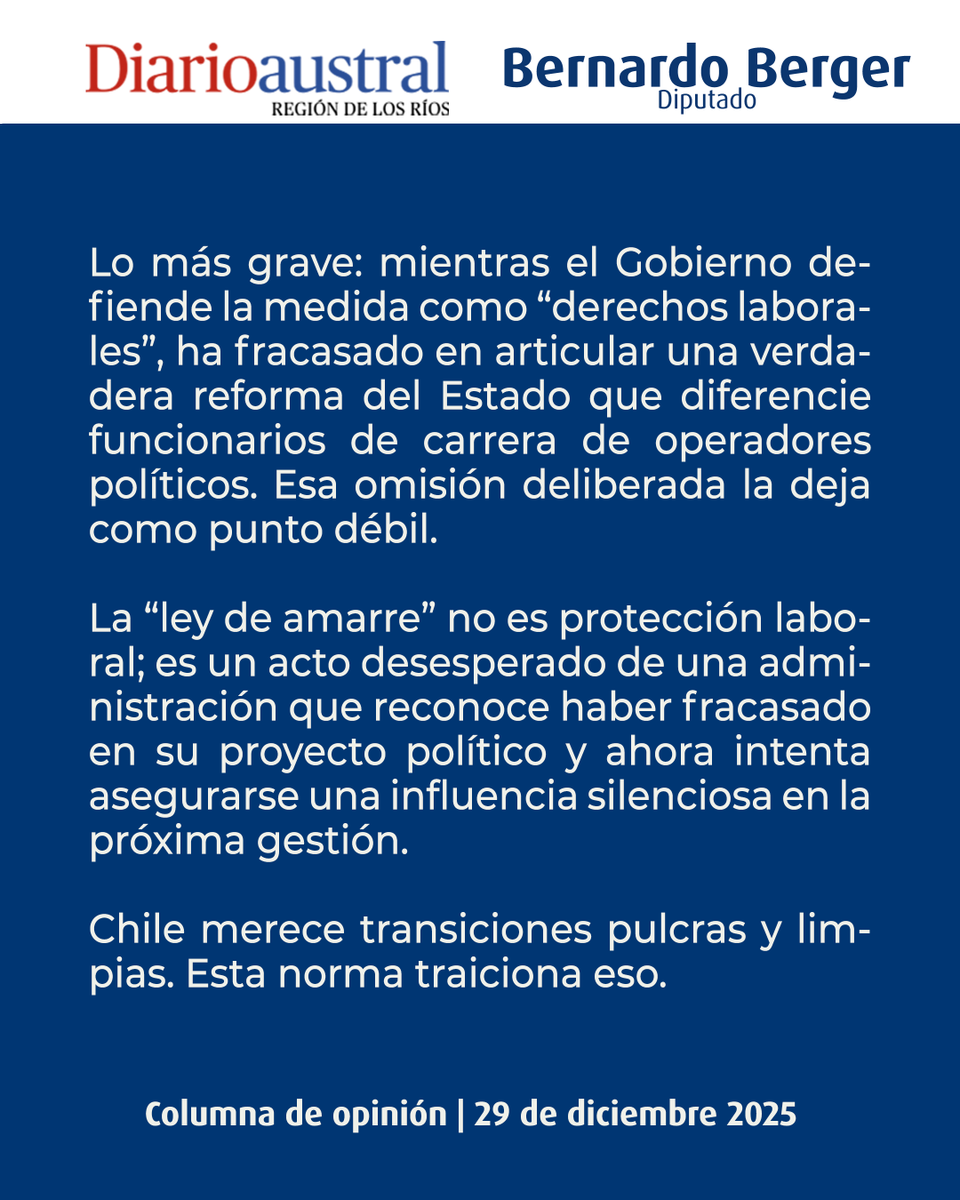 La “ley de amarre” tensiona una transición que Chile necesita limpia y ordenada.
Comparto una reflexión sobre institucionalidad, gestión pública y respeto a la soberanía ciudadana. 🇨🇱
#KastPresidente #leydeamarre #Chile #Noticias