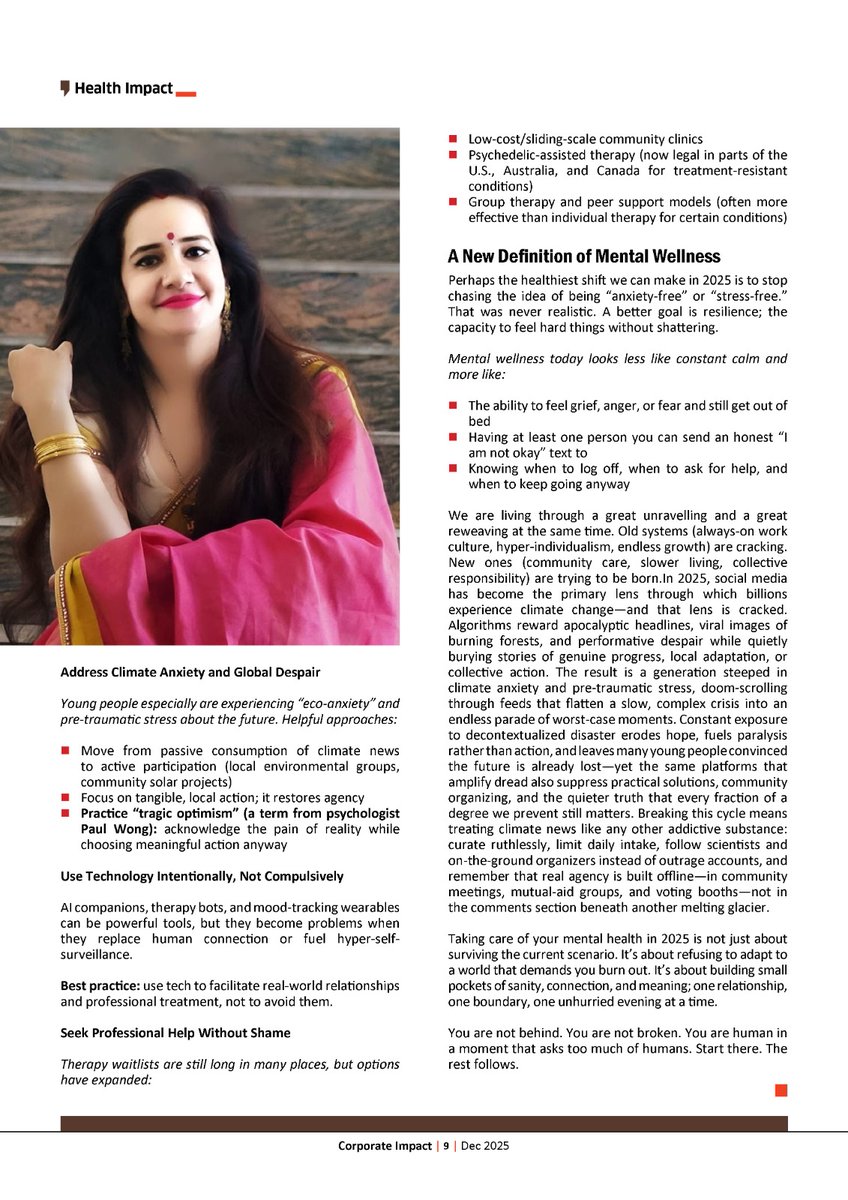 Divyatanwar's tweet photo. A New Definition of Mental Wellness:

Perhaps the healthiest shift we can make in 2026 is to stop chasing the idea of being “anxiety-free” or “stress-free.” That was never realistic. A better goal is resilience; the capacity to feel hard things without shattering.... https://t.co/2ucOgumemN