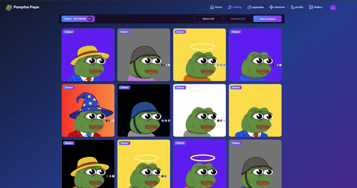 pumpfun_pepe's tweet photo. You can now stake your NFTs to earn $PFP tokens overtime! 

Rewards will increase progressively over time the longer they are staked! And we will have randomized hours of doubled to tripled rewards for staking!  

Volume from NFTs -> Buying $PFP -> Used for Pool for distribution amongst stakers  

A major announcement is also coming soon that will boost the ecosystem beyond belief! 

Stake here:
https://t.co/FW8XzUQwo2

Make sure everyone signs up AGAIN for the second Epoch (LIVE NOW) to earn your Bagworking rewards: 
https://t.co/Do7ShYd25o