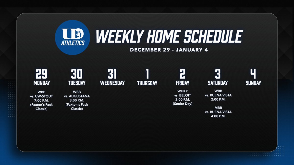 UDubuqueSports's tweet image. WE ARE SO BACK!🏀🏒

@UD_WBB - hosts two-day Paxton's Pack Classic, followed by a home conference game with Buena Vista on Saturday.

@UDHoops - hosts Buena Vista on Saturday.

@udwhockey - hosting Beloit on Friday afternoon for Senior Day.

#GoSpartans