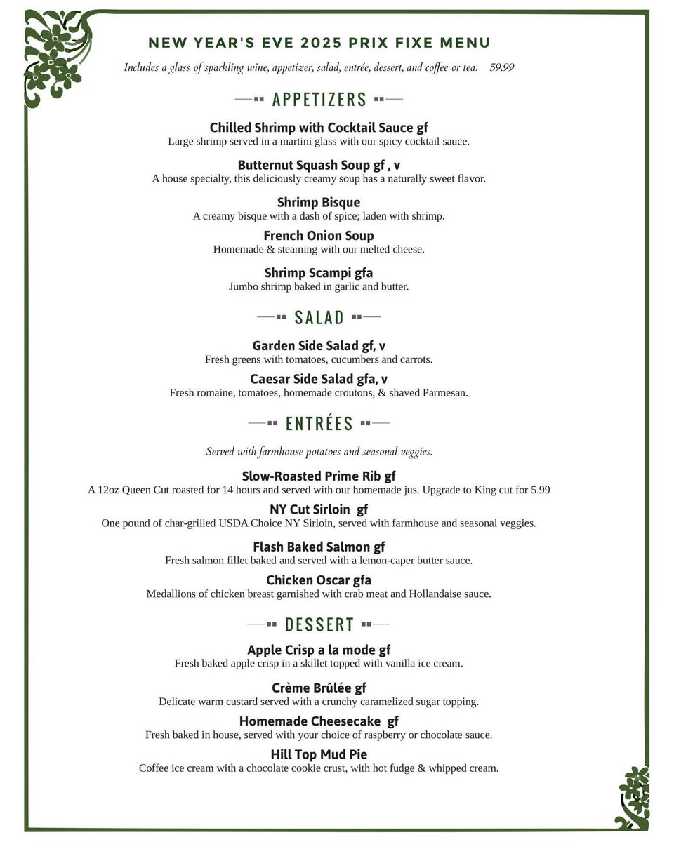 RodneyStrange's tweet image. One of the great options for NYE in the 15th legislative district!

What Hill Top Inn is offering this NYE! 🥂

Full menu will also be available!

Call us or visit our website for reservations - hill-top-inn.com/reservations