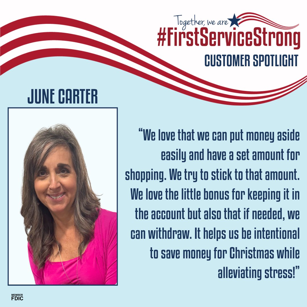 FirstServiceBnk's tweet image. We are so thankful for amazing customers like Mrs. June Carter, who shared why she loves our First Service Bank Christmas Club account and how it helps make her holiday season easier and more enjoyable. 🎄

🔗 firstservicebank.com/personal-savin…