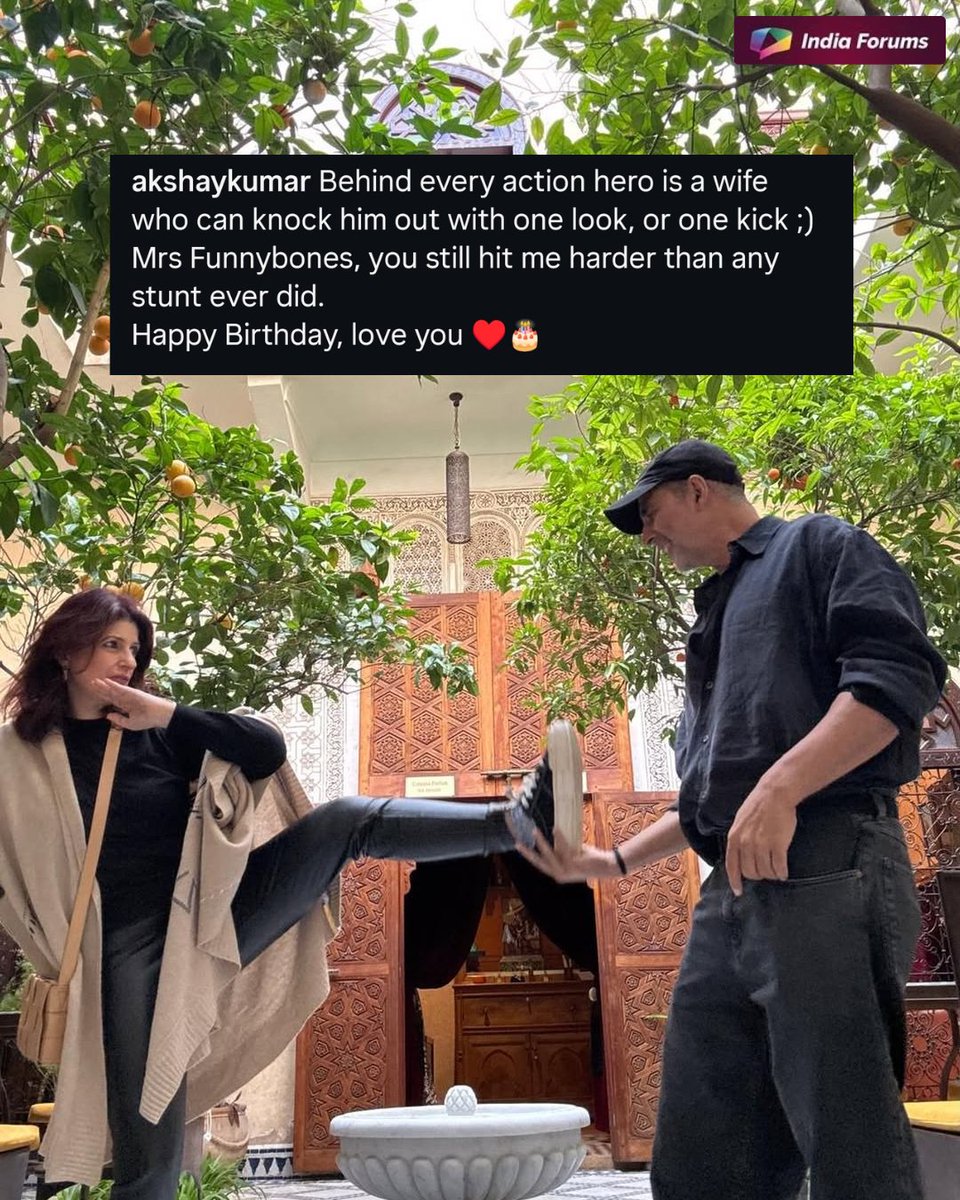 indiaforums's tweet photo. Akshay Kumar wishes his Mrs Funnybones a very happy birthday with a cute moment 🤩
.
.
.
#TwinkleKhanna #AkshayKumar #MrsFunnybones #IF #IndiaForums https://t.co/crUecnNnM7