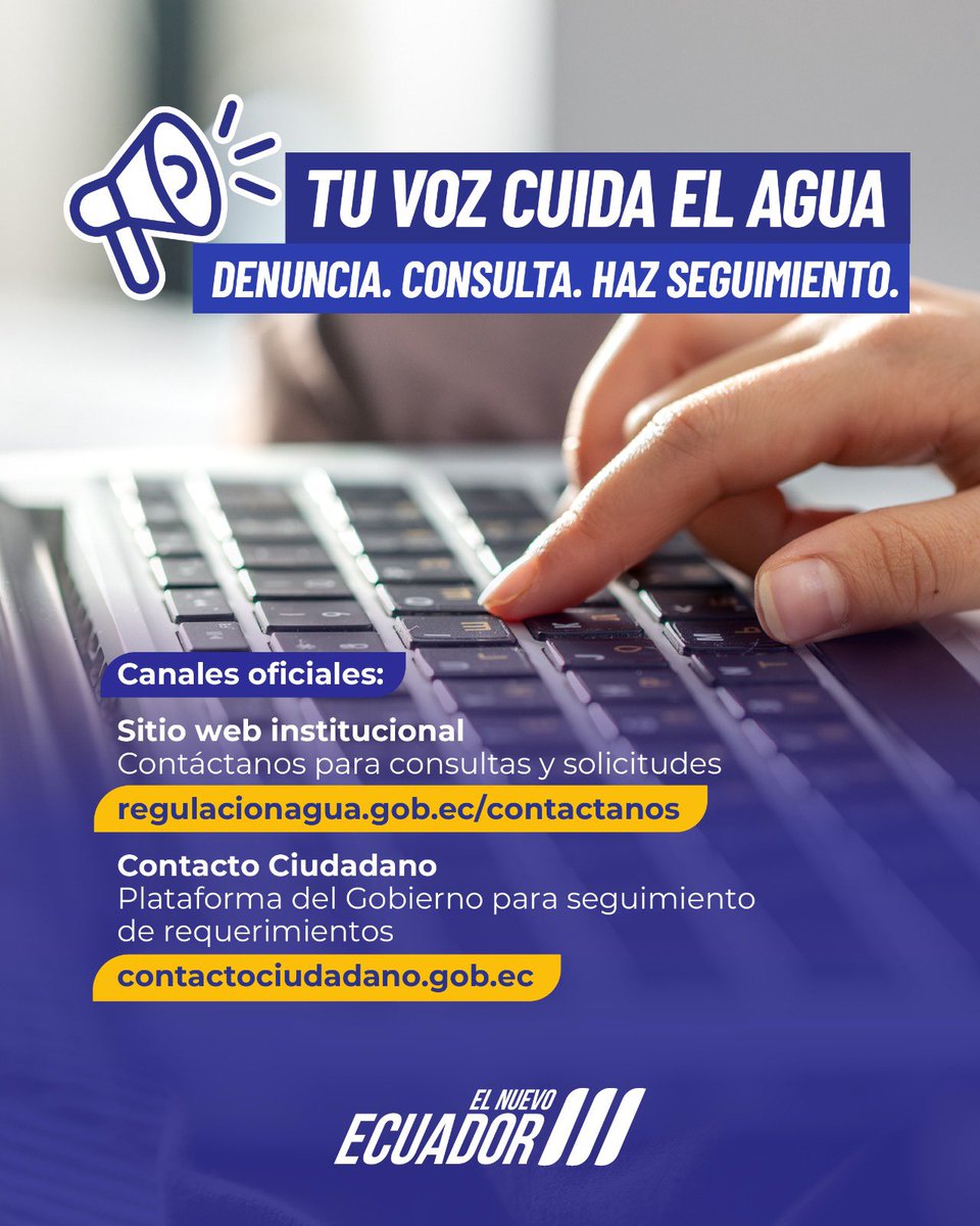 Fortalecemos la participación ciudadana con canales oficiales para atender consultas y denuncias sobre el uso del agua. Tu información es clave para una gestión responsable, transparente y al servicio del país. 💧🇪🇨
#ElNuevoEcuador