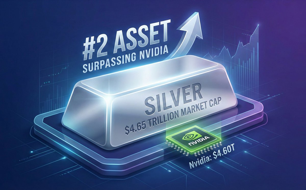 🥈 > 🟢

There is a new #2 in town. A historic shift in global capital.

For the first time in the modern digital era, an industrial commodity has flipped the world's largest tech company.

Silver has officially surpassed Nvidia ($NVDA) to become the 2nd most valuable asset in
