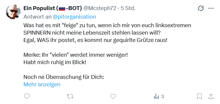 pitorganisation's tweet photo. Dieser Feigling postet etwas und blockt dann. Und wähnt sich als ganz Großer. Es ist aber niederträchtig ! https://t.co/LSKrhQ3PXh