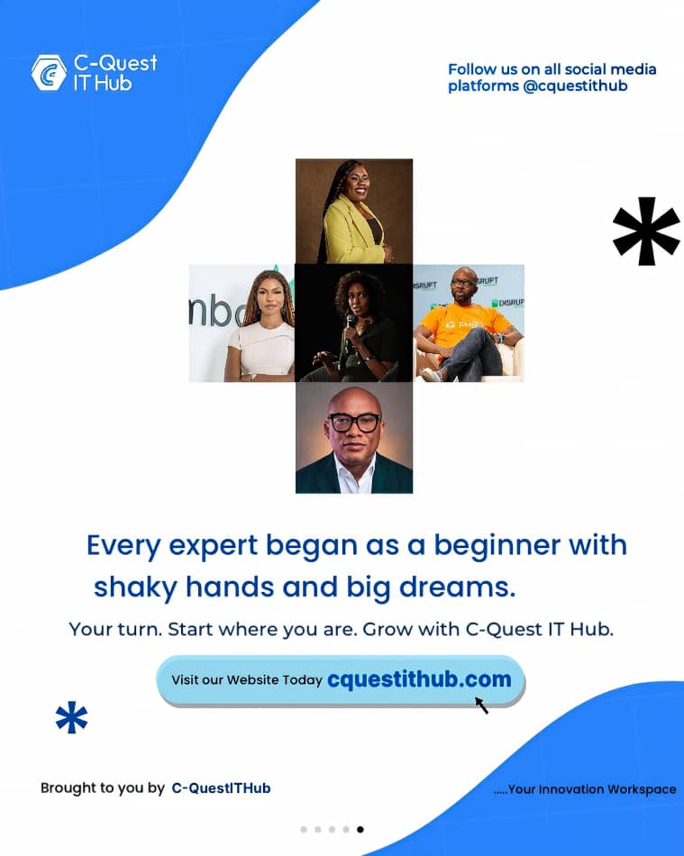 cquestithub's tweet photo. No tech giant started as an expert.
Mark coded from a dorm.
Tesla started with risky ideas.
Everyone you admire was once a beginner.
The difference? They started.
💡Join C-Quest IT Hub today. Let’s build together.
#TechGrowth #BeginnerMindset #BuildInPublic #CQuestITHub https://t.co/37qzy3Bjip