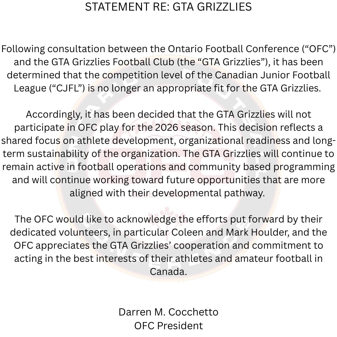 The Ontario Football Conference tweet media