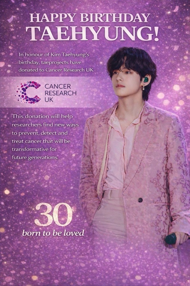 TaeProjects's tweet image. In honour of Taehyung’s birthday and inspired by the compassion he consistently shows, we have donated to Cancer Research UK in support of life-saving research, with deep respect, hope, and gratitude.

Donation project by @VGlobalUnion &amp;amp; @KTH_UK~ #HappyBirthdayTaehyung #HAPPYVDAY