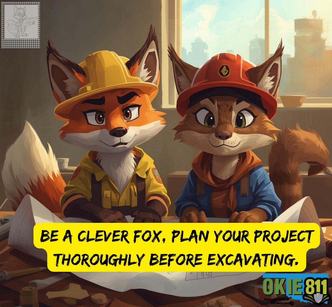 Plan your excavation project! Create a Job Hazard Analysis, Emergency Action Plan, communicate with utility operators and white-line your worksite if possible, before contacting OKIE811.

Be a clever fox, always keep up with these best practices, contact OKIE811 before digging!