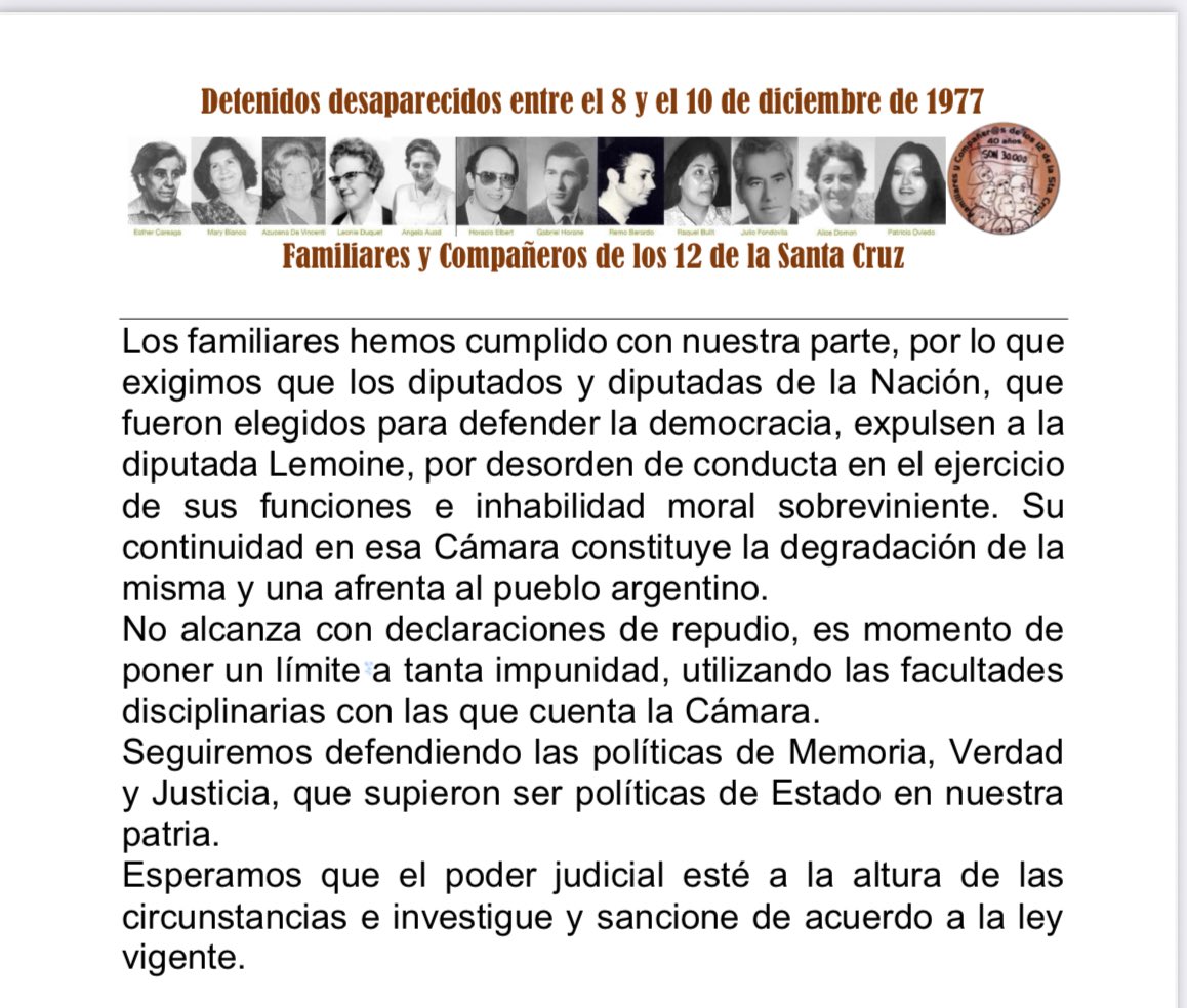 12delasantacruz's tweet image. Hoy hicimos efectiva la presentación de la denuncia penal contra la diputada Lilia Lemoine y demás participantes del programa en el cual se reivindicaron los vuelos de la muerte.