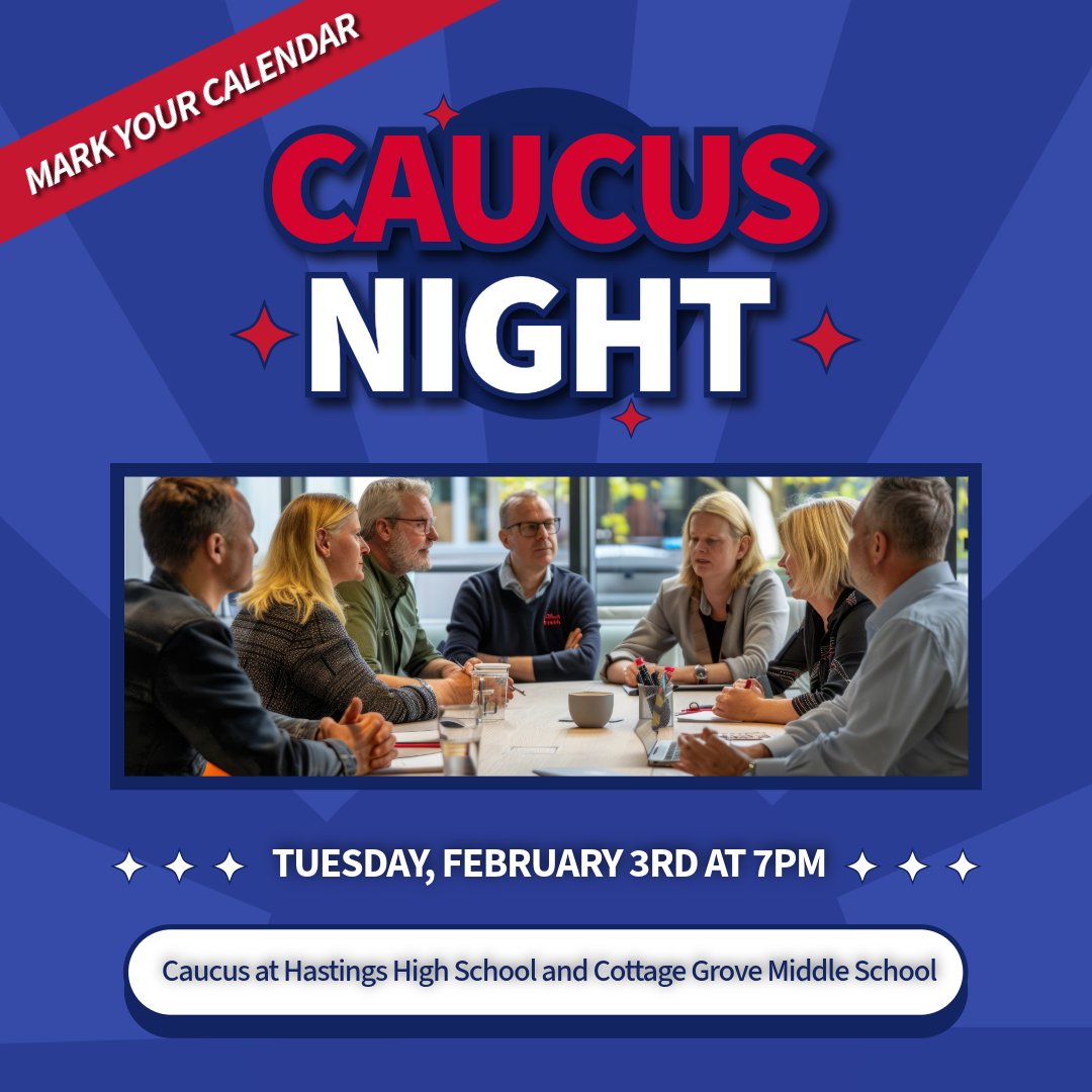 Beck4MN's tweet image. Mark your calendar! 📆

Precinct Caucuses are just over a month away. In district 41B, locations are at Hastings High School (for Hastings and Nininger residents) and Cottage Grove Middle School (for Cottage Grove and Denmark residents).

Caucus is your opportunity to make a…