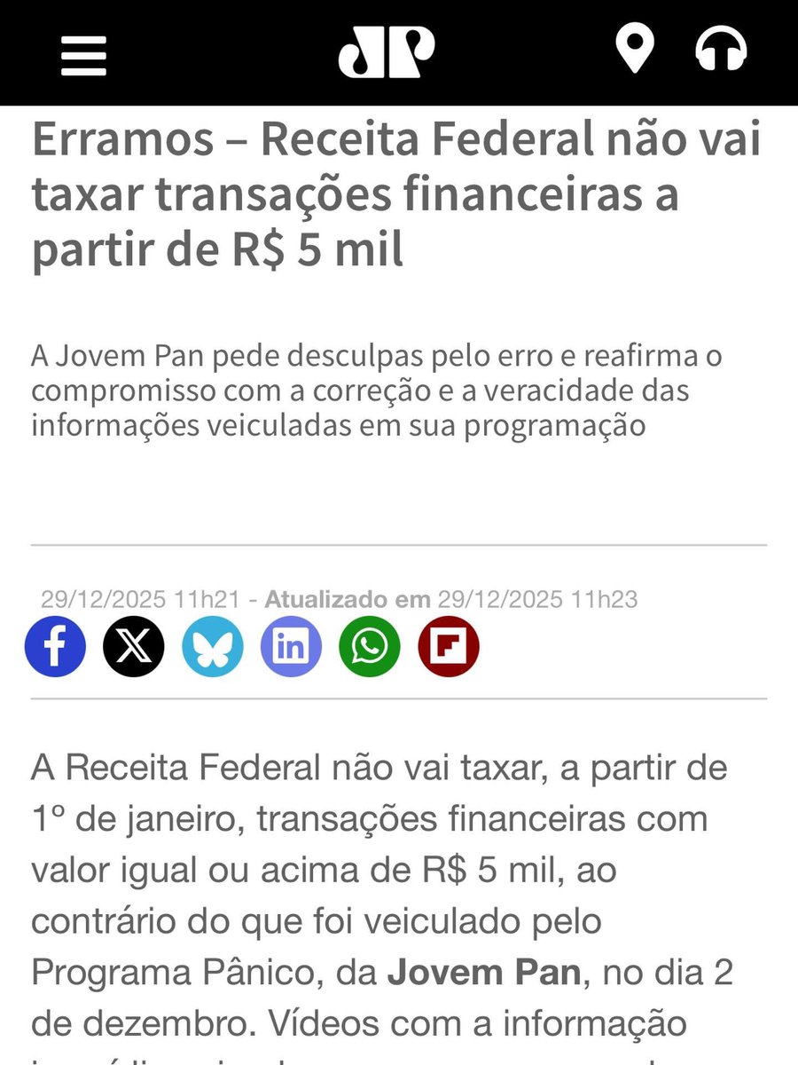 É absurdo que um veículo de imprensa use sua audiência para espalhar fake news e atacar o governo. A Jovem Pan divulgou a mentira de que o governo federal iria taxar o movimentações financeiras, algo que não existe. Isso gerou medo e desinformação mais uma vez. A democracia exige