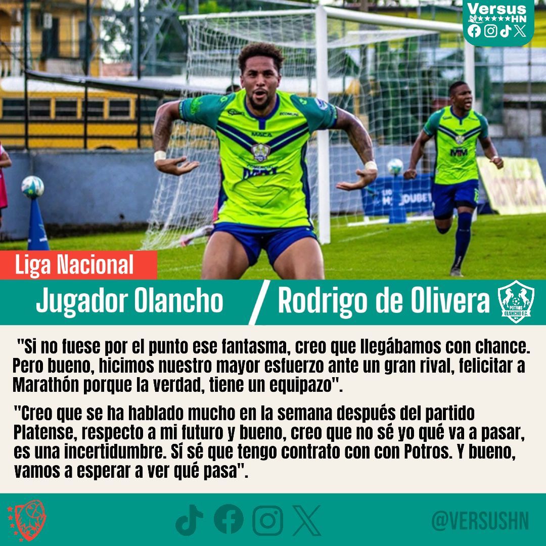 ⚪ #VersusHN|| 🚨 El goleador de Olancho aún no define su futuro ⤵️

↪️ Aún le quedan 6 meses de contrato, y su DT. Jhon Jairo le pidió quedarse.

↪️ Rodrigo de Olivera marcó 19 goles en el campeonato.

#RodrigodeOlivera #Olancho #Deportes