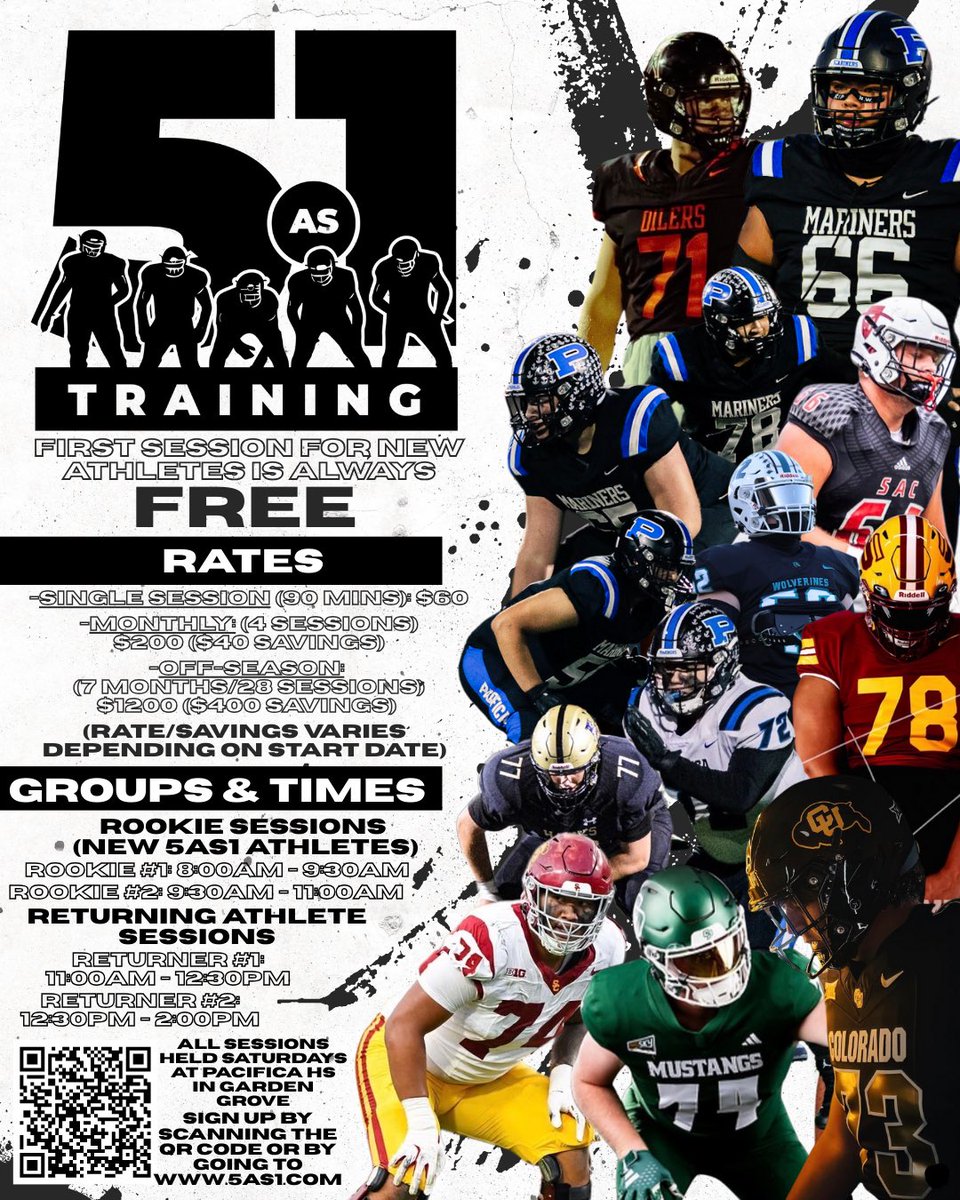 5AS1OL's tweet image. No Flash. 
No Spandex Superheroes. 
Just Development.

Real O-Line Training. 

Built for August when it counts.

Sign Up via the QR Code on the flyer or on our website 5as1.com!

First session for newcomers is FREE!

#5AS1