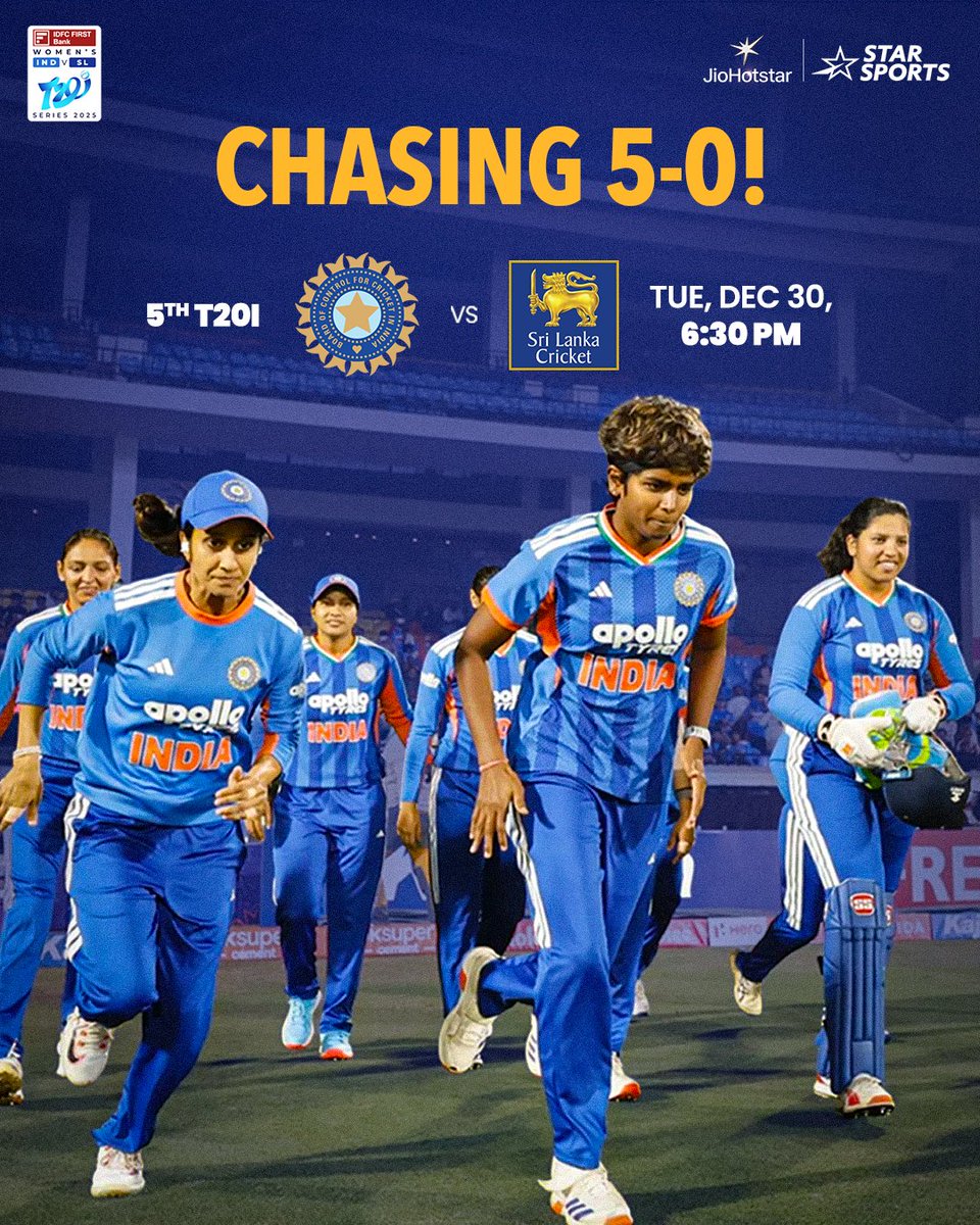 StarSportsIndia's tweet image. Women in Blue look to cap off a spectacular 2025 with a clean sweep vs Sri Lanka! 👀👊

#INDvSL 5th T20I 👉 TUE, 30th DEC, 6:30 PM onwards