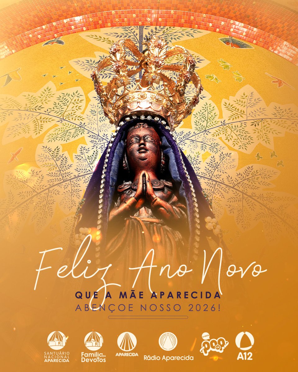 padroeira's tweet image. Feliz Ano Novo, queridos devotos da Mãe Aparecida! 💛

Acolhemos 2026 com o coração agradecido e confiante. Um novo ano se abre diante de nós como dom de Deus, tempo favorável para fortalecer a fé, renovar atitudes e seguir sob o olhar amoroso de Maria. 🌹