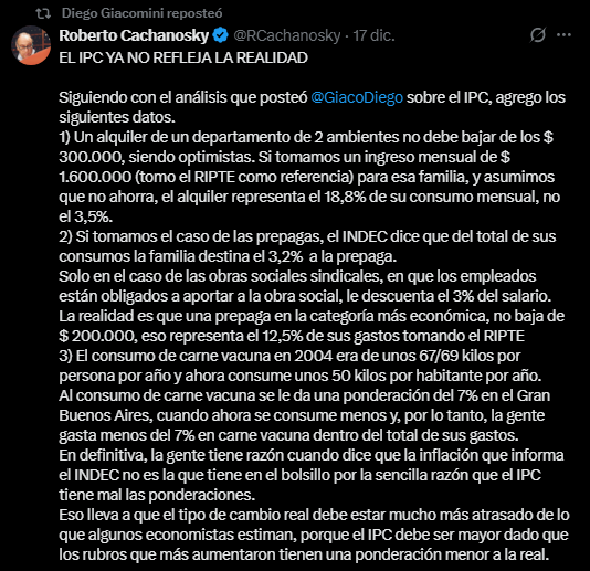 ECONOCHANTA AL CUADRADO:
ES CUANDO UN ECONOCHANTA SE BASA EN UN ANÁLISIS DE OTRO ECONOCHANTA.

Estimado <a href="/RCachanosky/">Roberto Cachanosky</a>  (me tiene bloqueado, pero le llegará si dan RT)

1️⃣ Usted confunde un caso particular con una canasta representativa.
El IPC no mide la estructura de gastos de