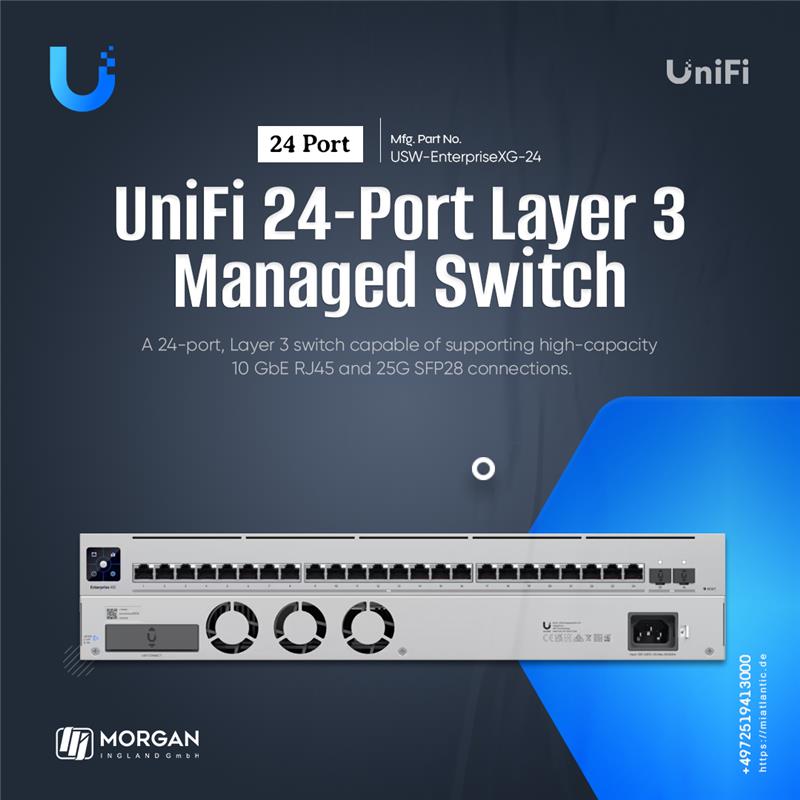 morganingland_'s tweet photo. Buy the Ubiquiti USW-EnterpriseXG-24 

A 24-port, Layer 3 switch capable of supporting high-capacity 10 GbE RJ45 and 25G SFP28 connections.

info@miatlantic.de | +49 7251 941 3000

🔗 https://t.co/DxBjB0QrsN

#MIATLANTIC #Ubiquiti #UniFi  #Layer3Switch #newyear2026 #Germany https://t.co/LHPHk5QctX
